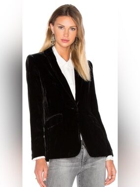 FRAME Velvet Blazer Size 0 Black Single Button
Tailored Jacket Excellent